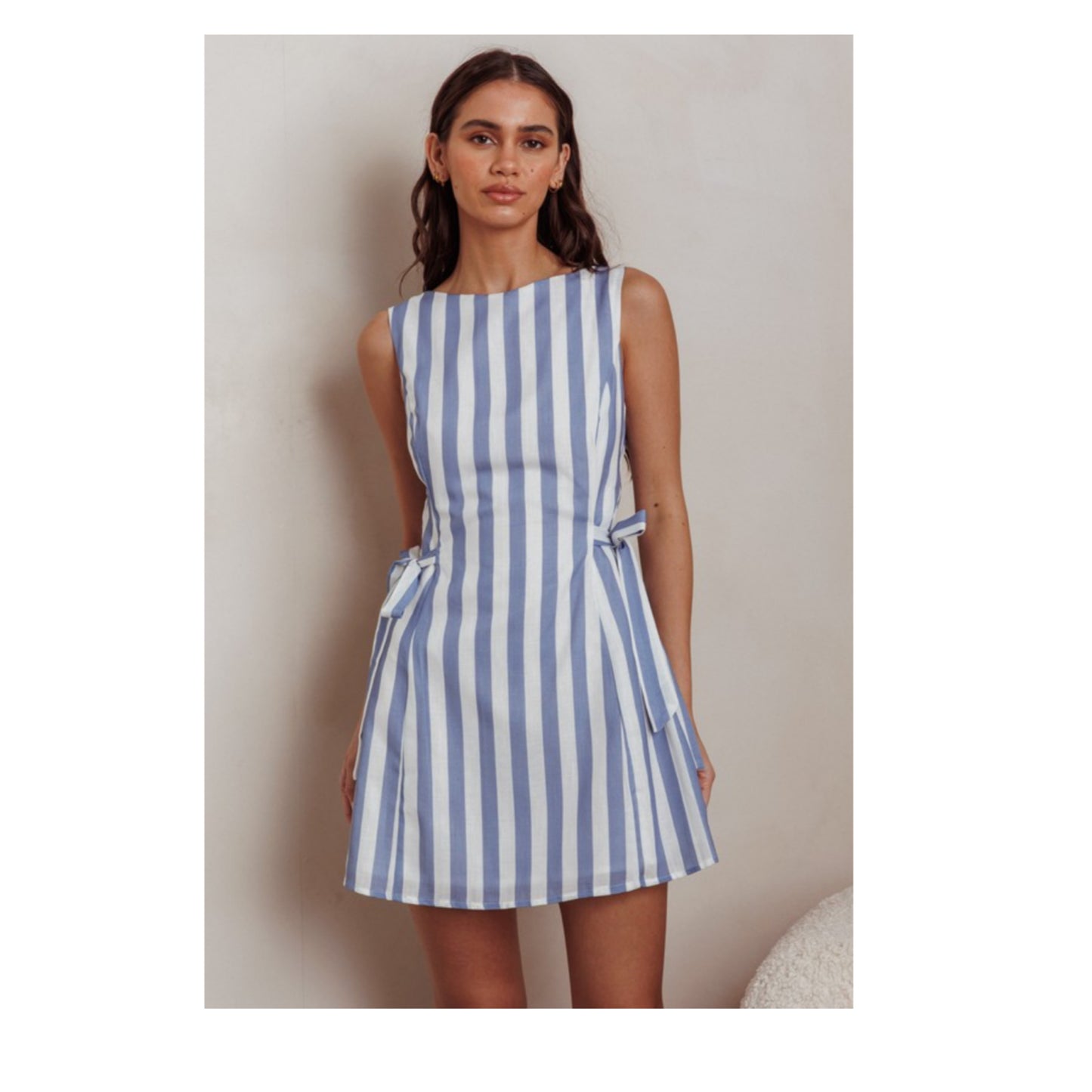 BOAT NECKLINE STRIPED MINI DRESS