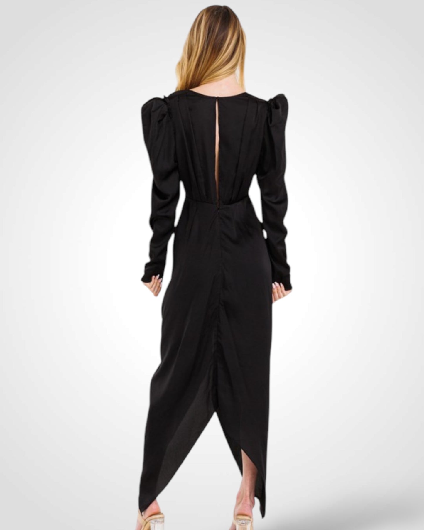 Long Sleeve Shirring Midi Dress