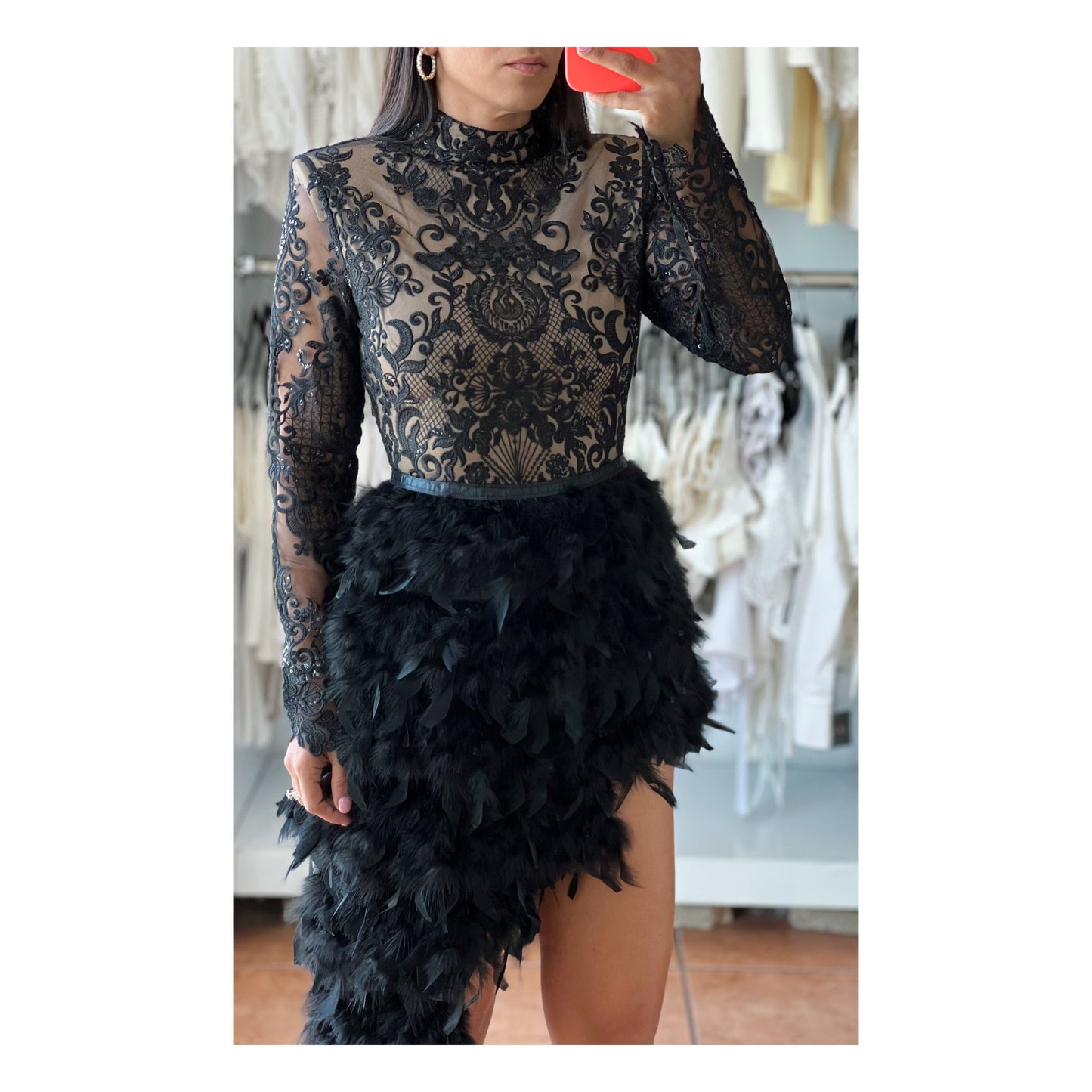 Feathers Embroidered Lace Dress