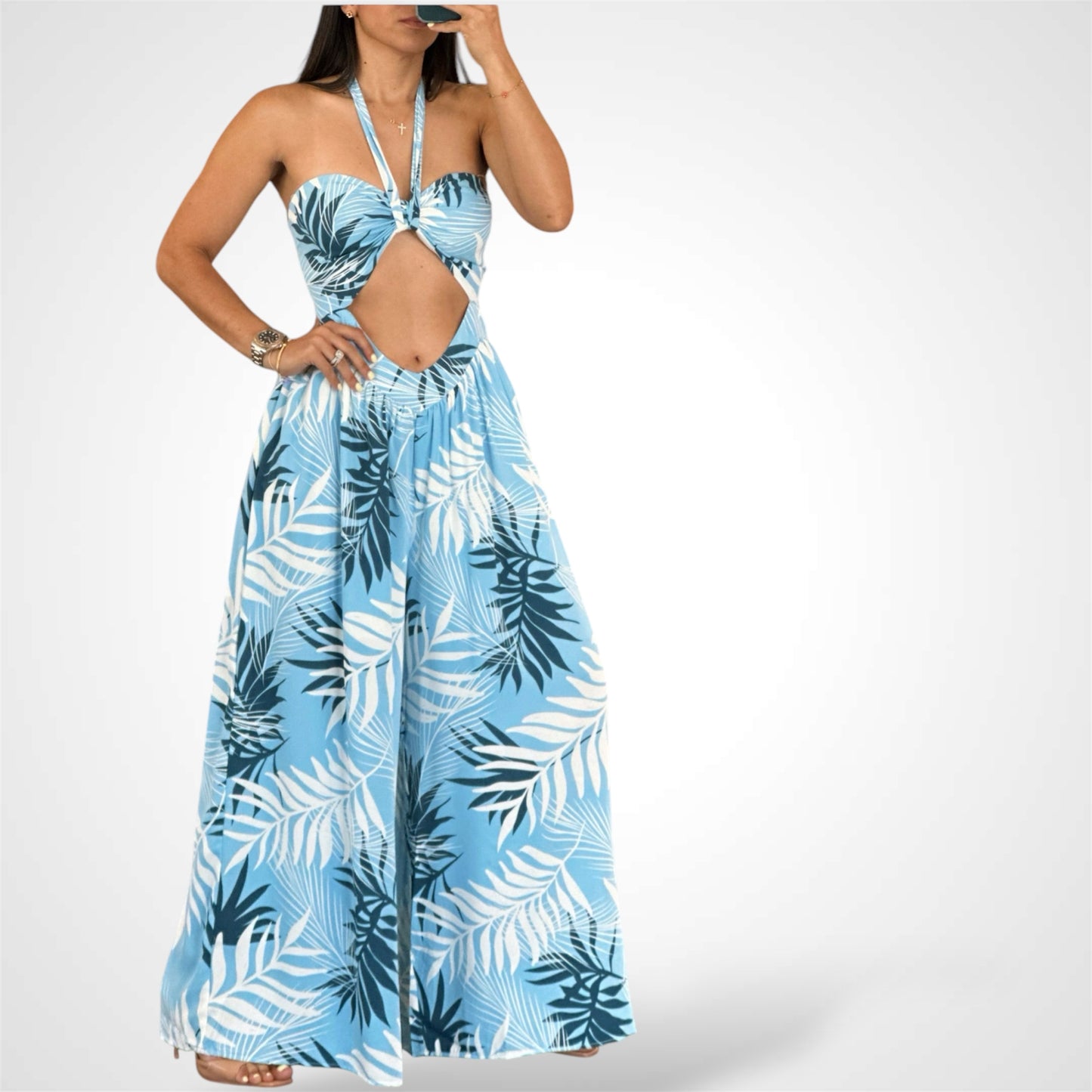 Bandeau Top Cinch Tie & Wide Leg Jumpsuit