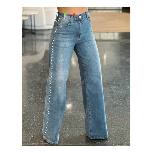 PEARL STUD HIGH RISE WIDE JEANS
