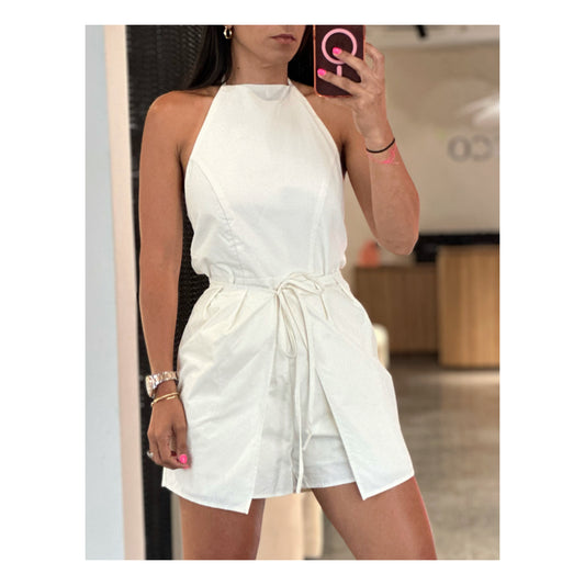 SJQ- HALTER WRAPPED WAIST TIE SLEEVELESS ROMPER