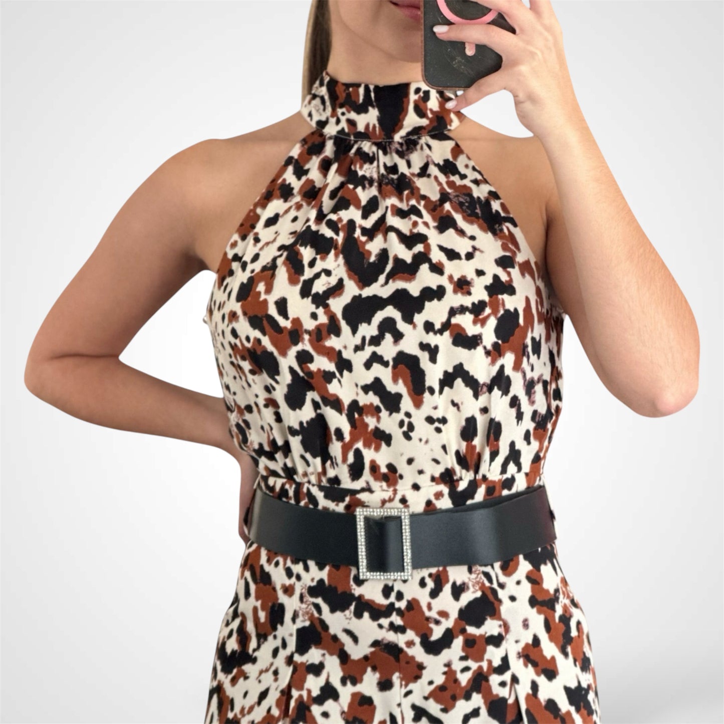 SJQ- ANIMAL PRINT BELTED JUMPSUIT