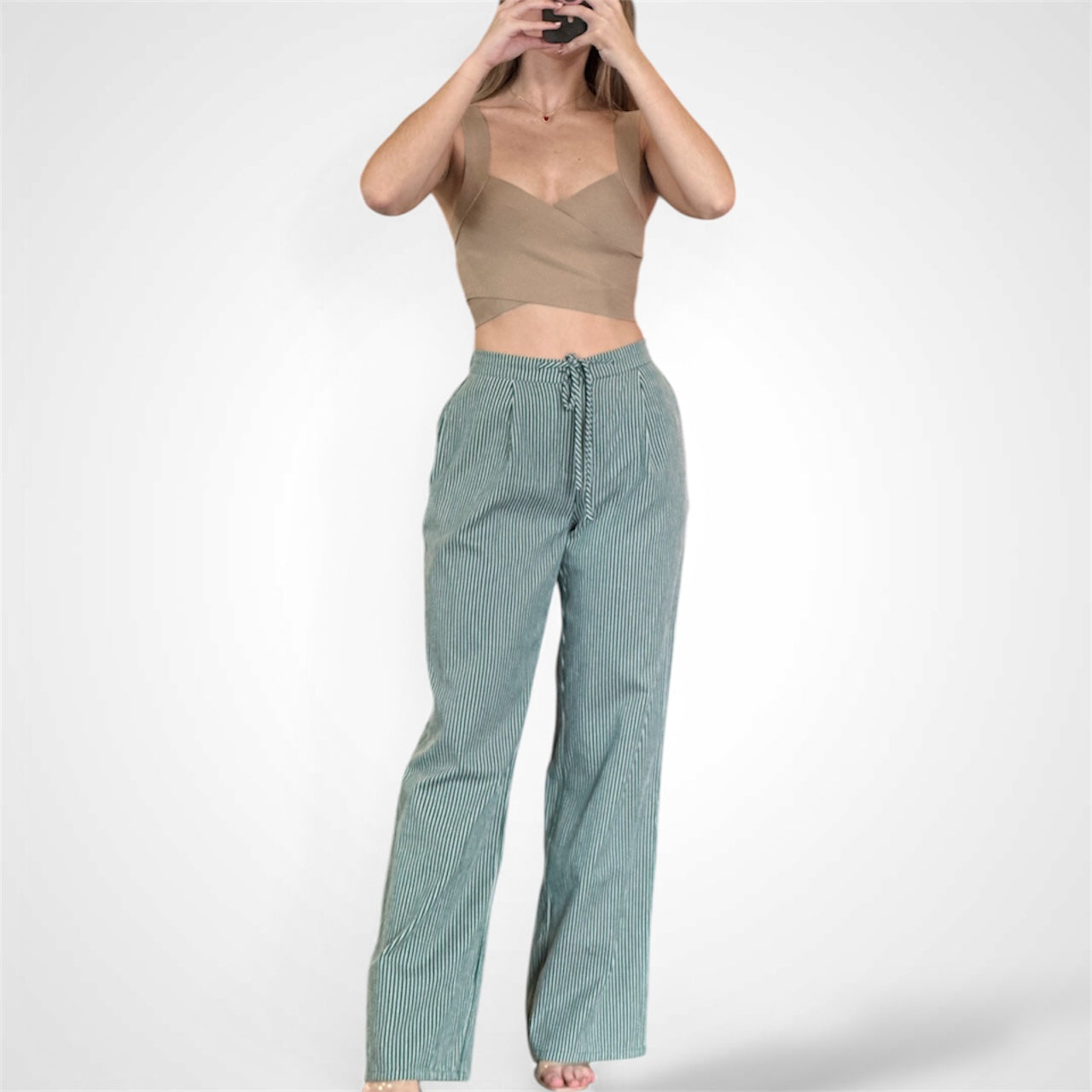 HUNTER STRIPE DRAWSTRING WIDE LEG PANTS