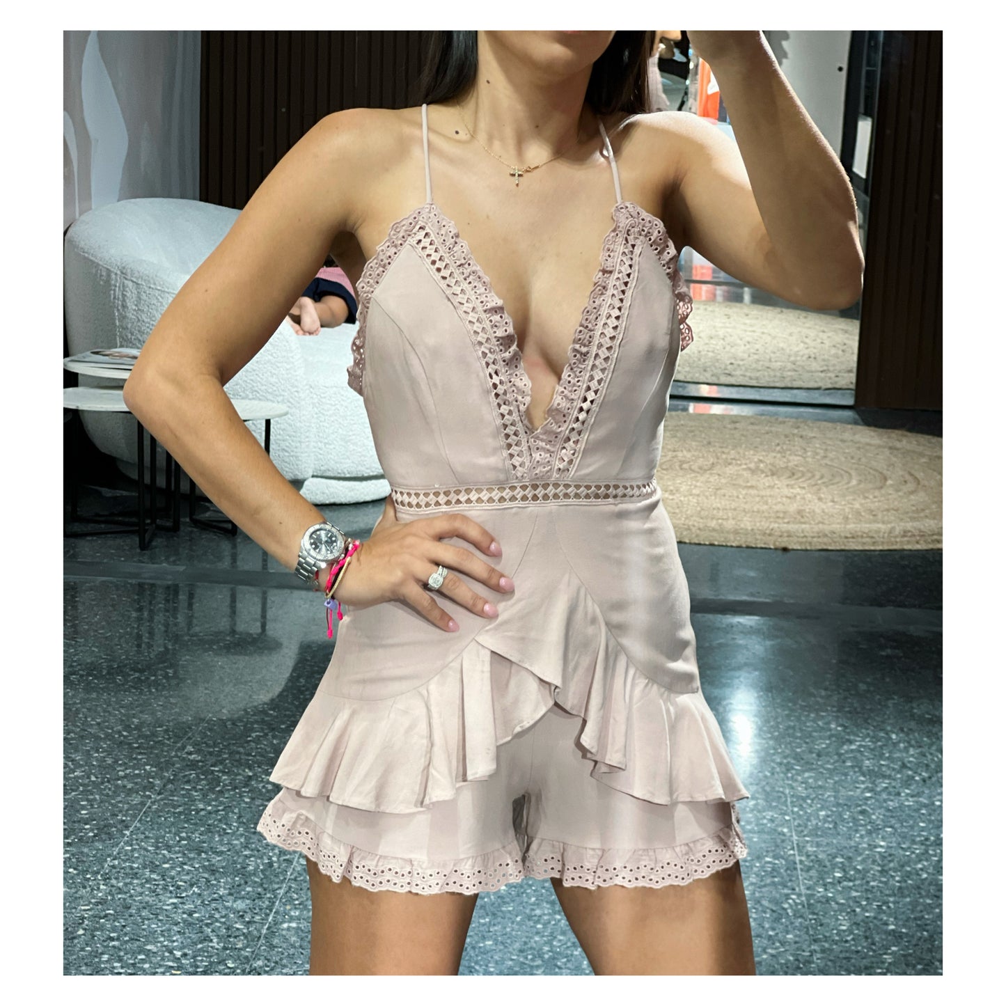 SJ - LACE CROCHET EYELET TRIM ROMPER