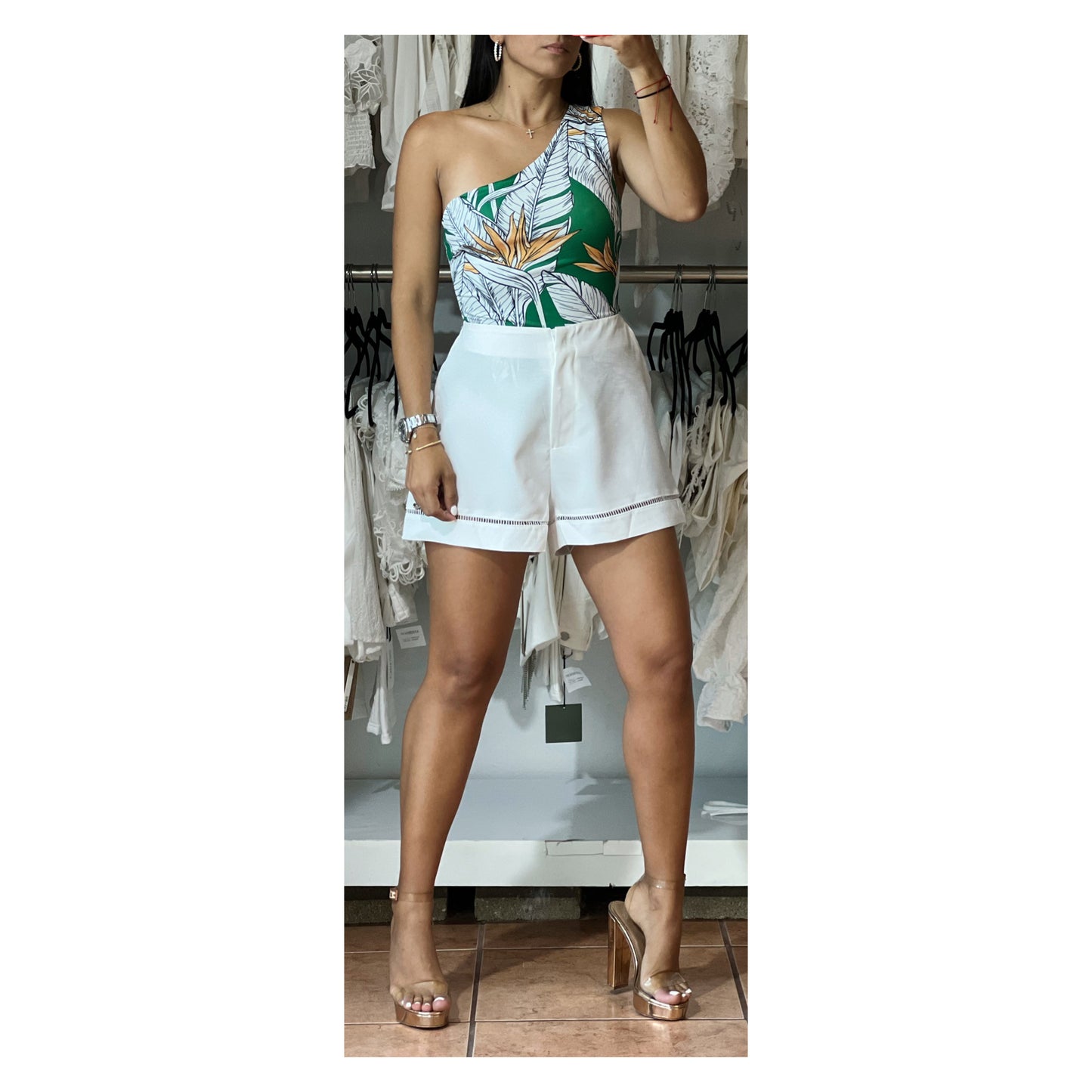 TROPICAL GREEN BODY SUIT SHORT PANT SET