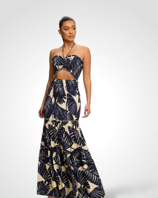 SJQ - TROPICAL LEAVES KATIA SCRUNCH MAXI DRESS