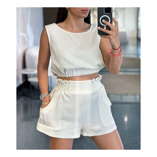 Sleeveless Crop Top And Pocket Short Set