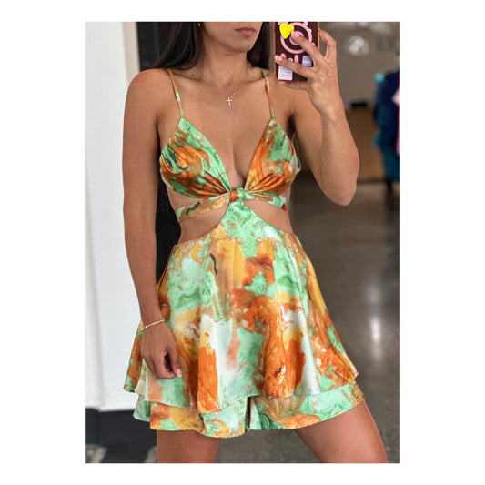 SATIN PRINT CUTOUT ROMPER