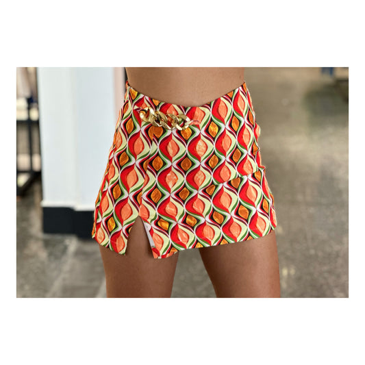 Orange Print Mini Skort