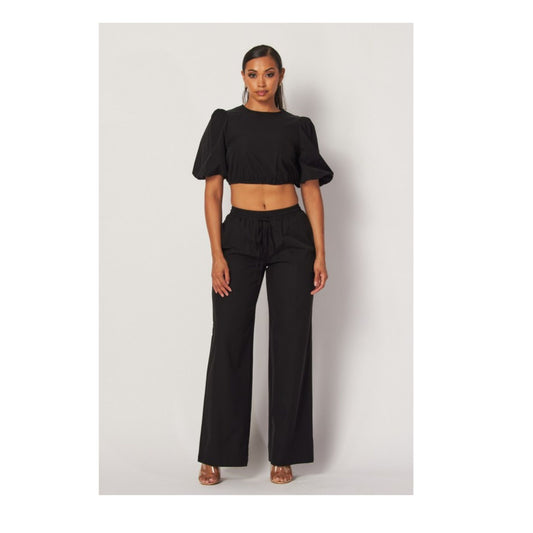 TORI BUBBLE SLEEVE CROP TOP & PANTS SET