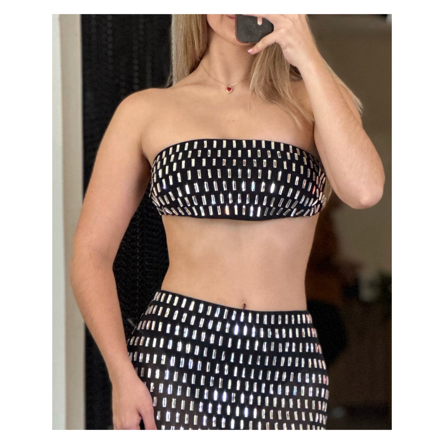 MIRROR TILED MESH BANDEAU SKIRT SET