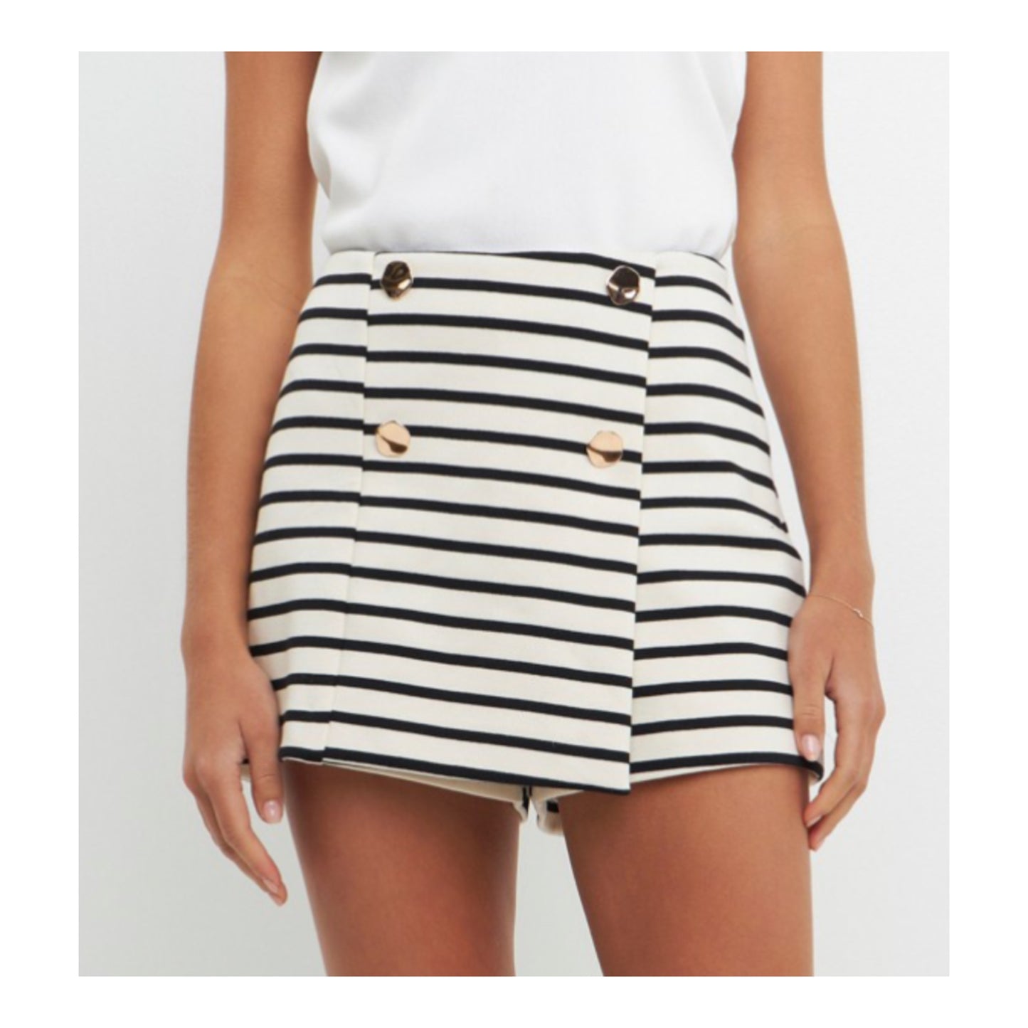 Striped Knit Skort with Button