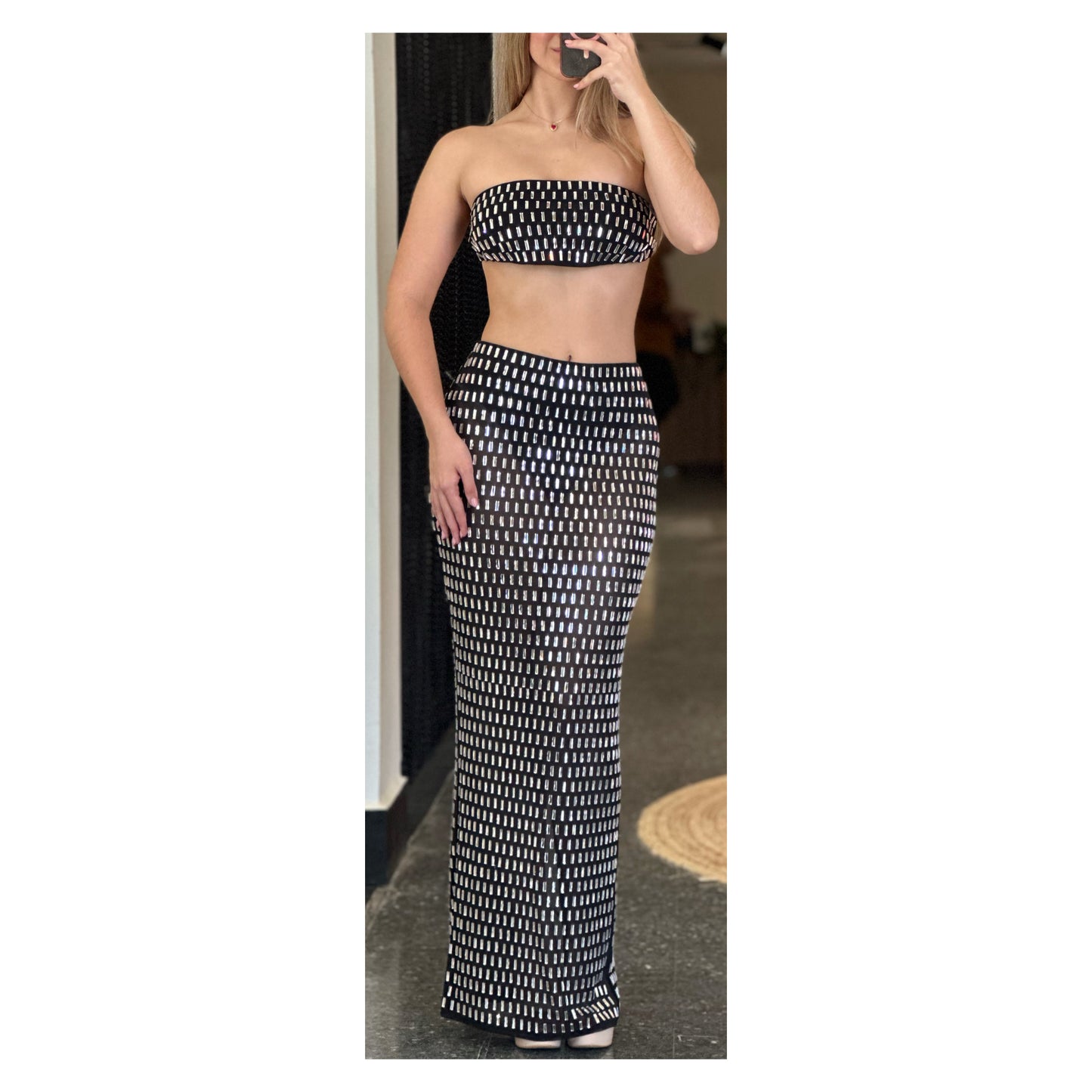 MIRROR TILED MESH BANDEAU SKIRT SET