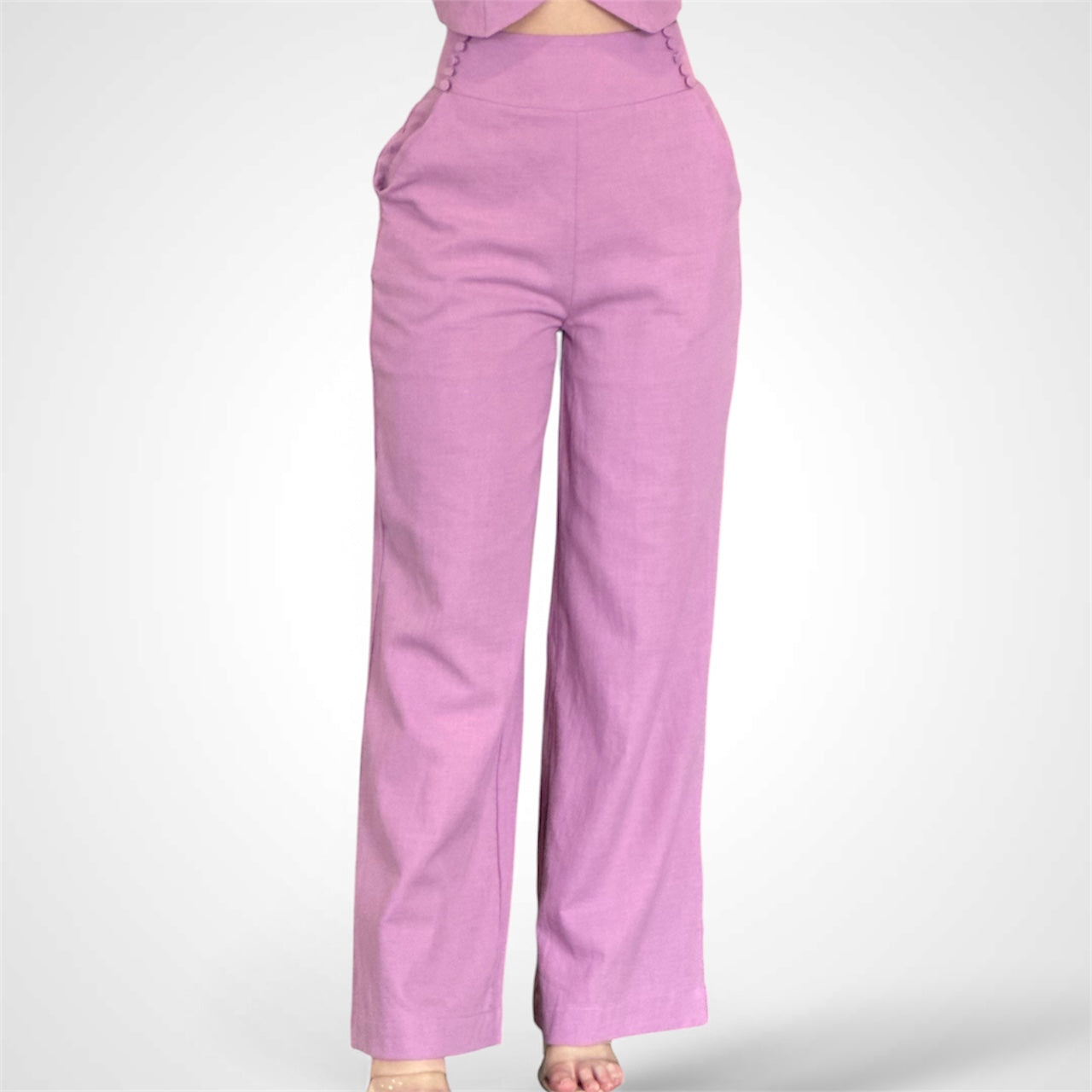 High Waisted Straight Leg Pants with Buttons