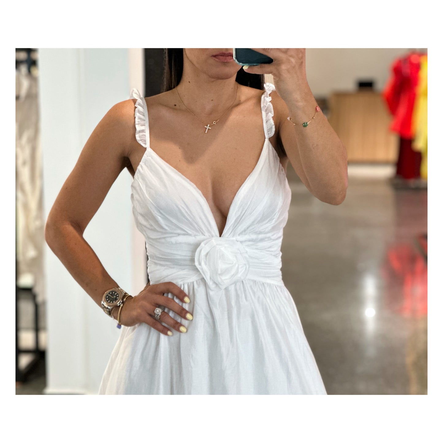 SJQ White Flowy Midi Dress