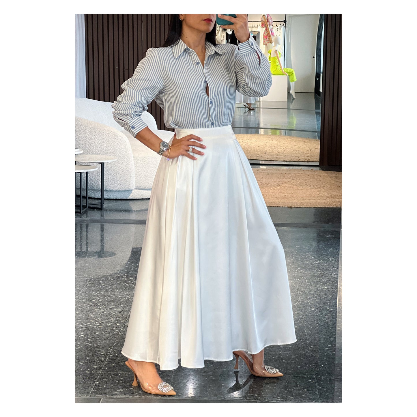 Satin Flare Long Skirt