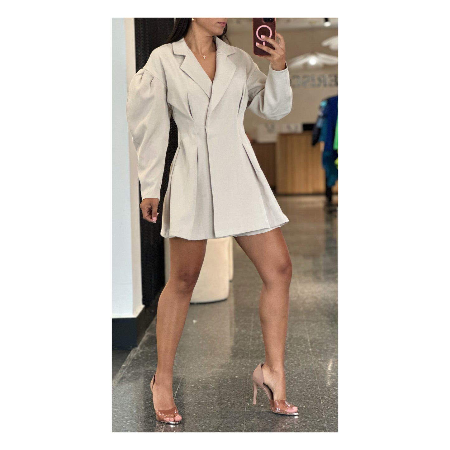 LONG PUFF SLEEVE BUTTON CLOSURE WRAP ROMPER