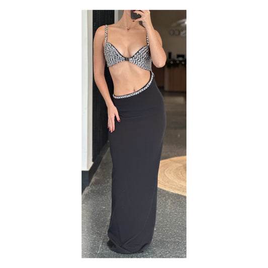 DIAMOND RHINESTONE CUTOUT LONG DRESS