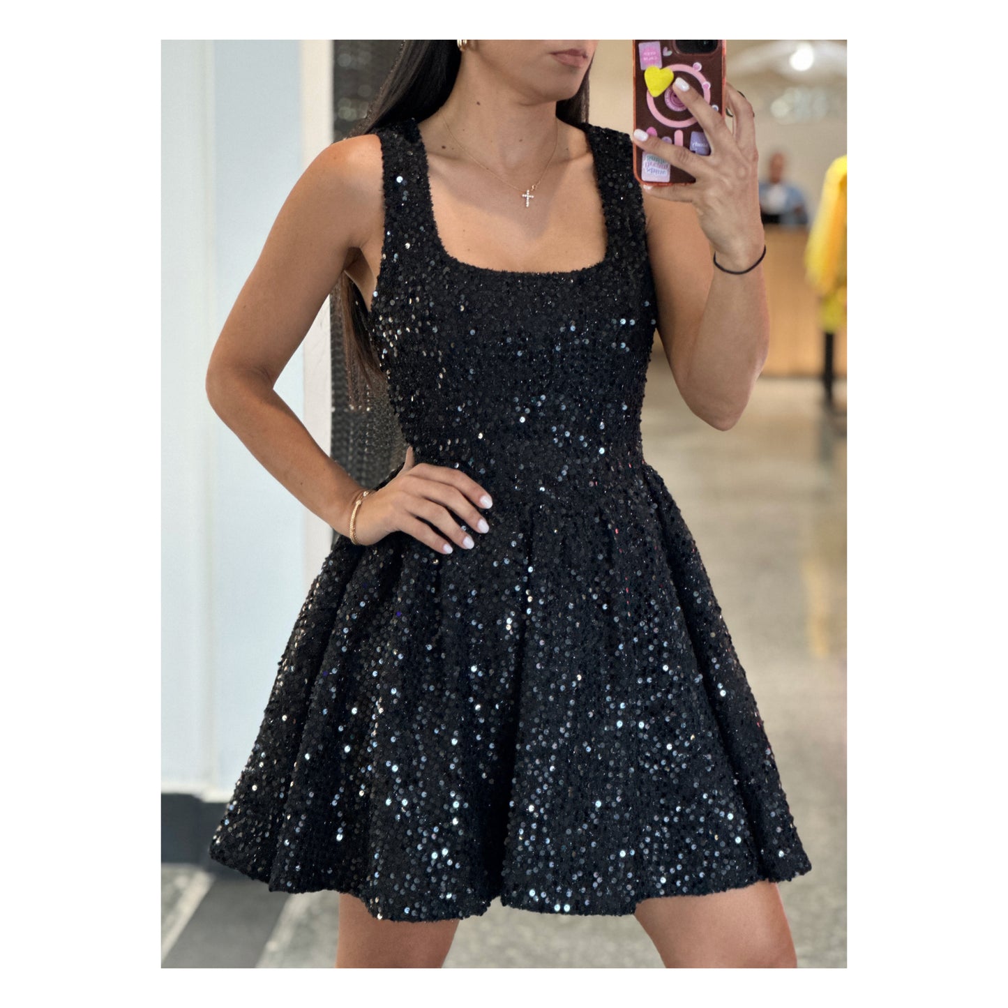 SEQUIN AND TWEED SLEEVELESS MINI DRESS