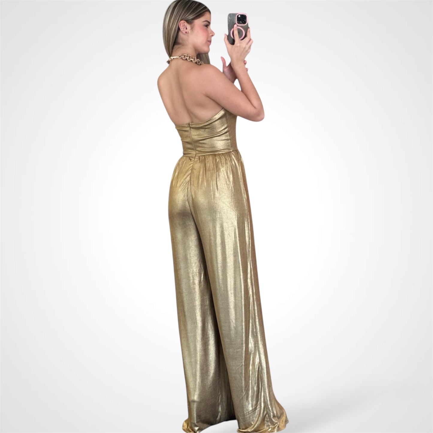 GOLD BRAIDED RHINESTONE METALLIC JUMPSUIT