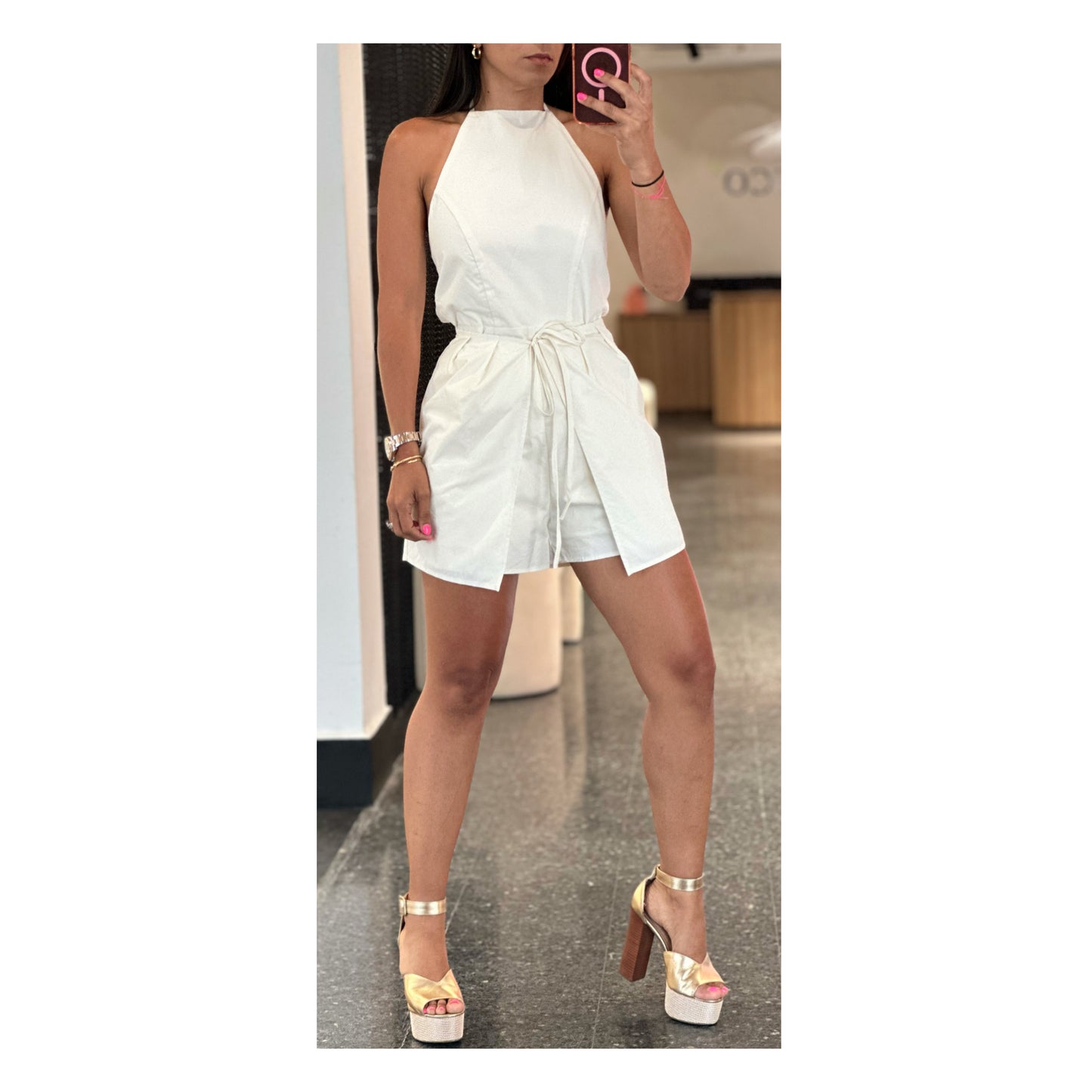 SJQ- HALTER WRAPPED WAIST TIE SLEEVELESS ROMPER