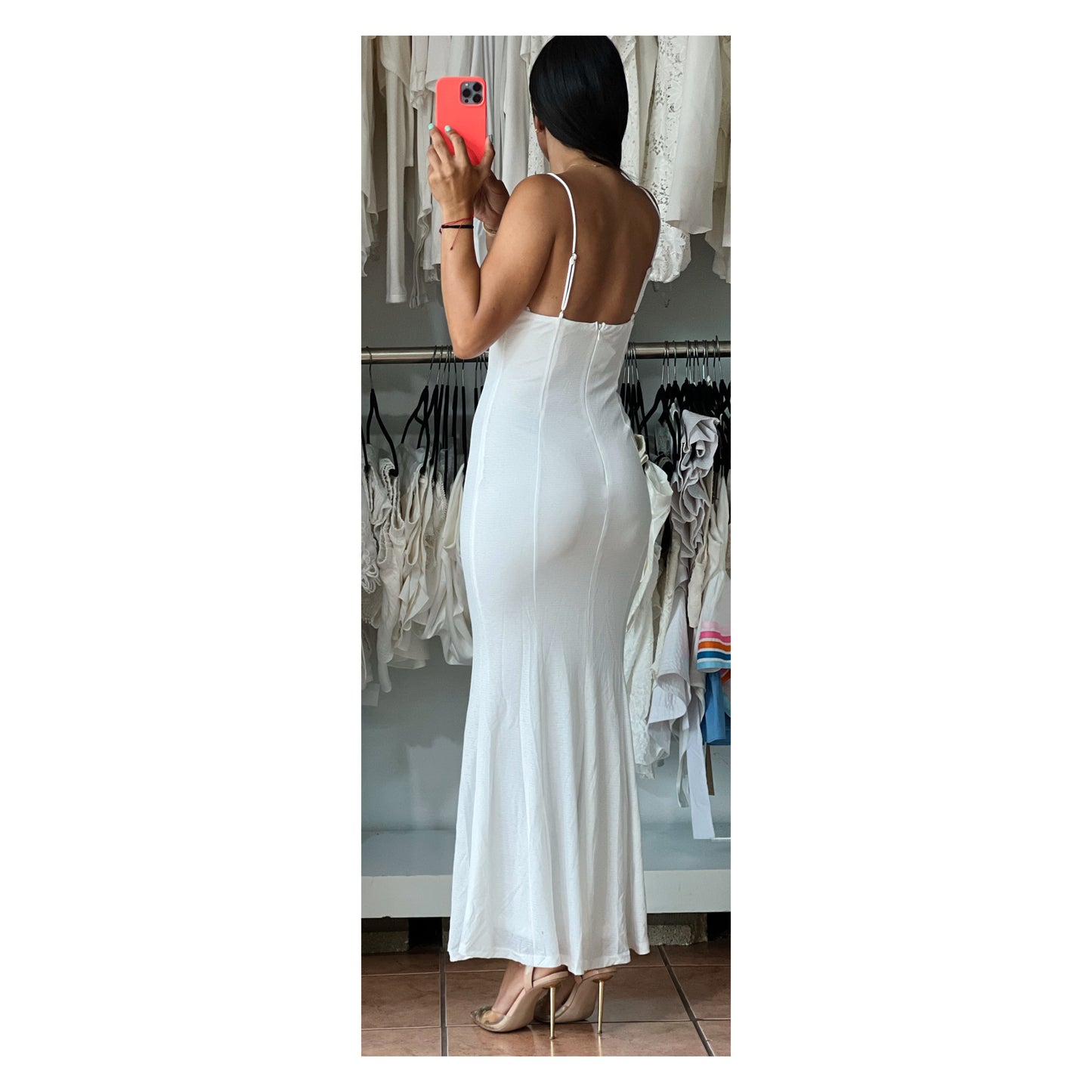 SPAGHETTI STRAP V CUTOUT BUST MAXI DRESS