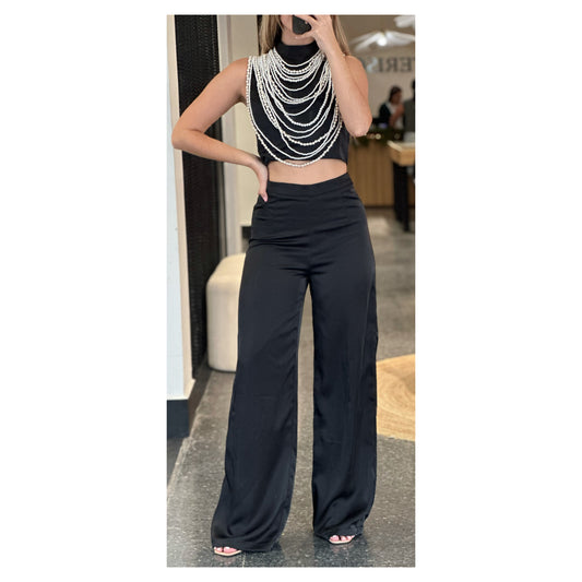 PEARL DRAPE SATIN TOP AND PANT 2-PC SET