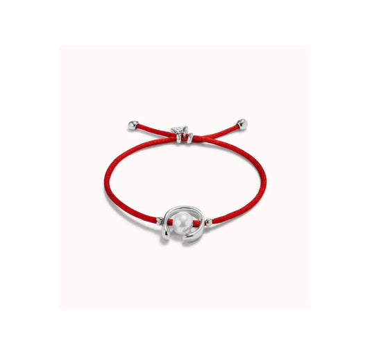 UNO D 50-Pulsera de hilo rojo con perla shell fornitura bañada en plata de ley