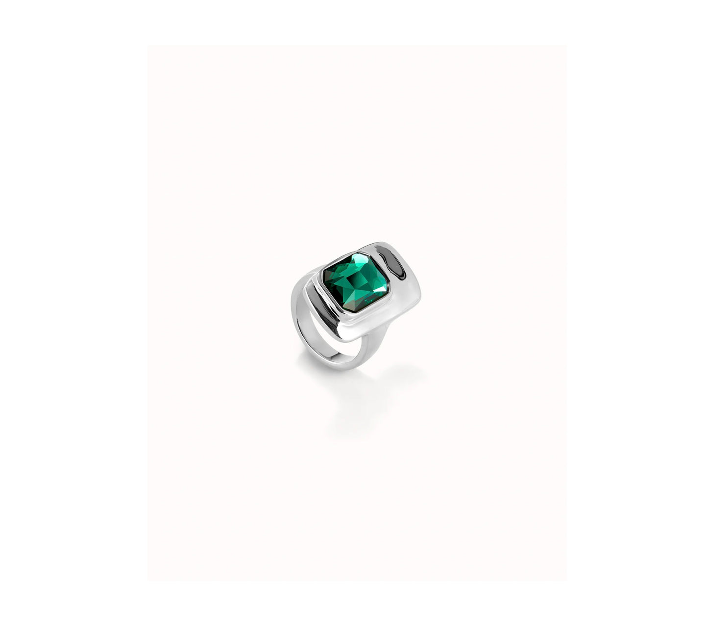 UNO D 50-Sterling silver-plated ring with green crystal