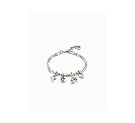 UNO D 50-Sterling silver-plated bracelet with bead chain, 4 charms and carabiner clasp