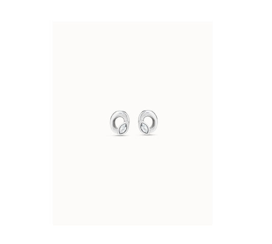 UNO D 50-Sterling silver-plated stud oval shaped earrings with light gray crystal