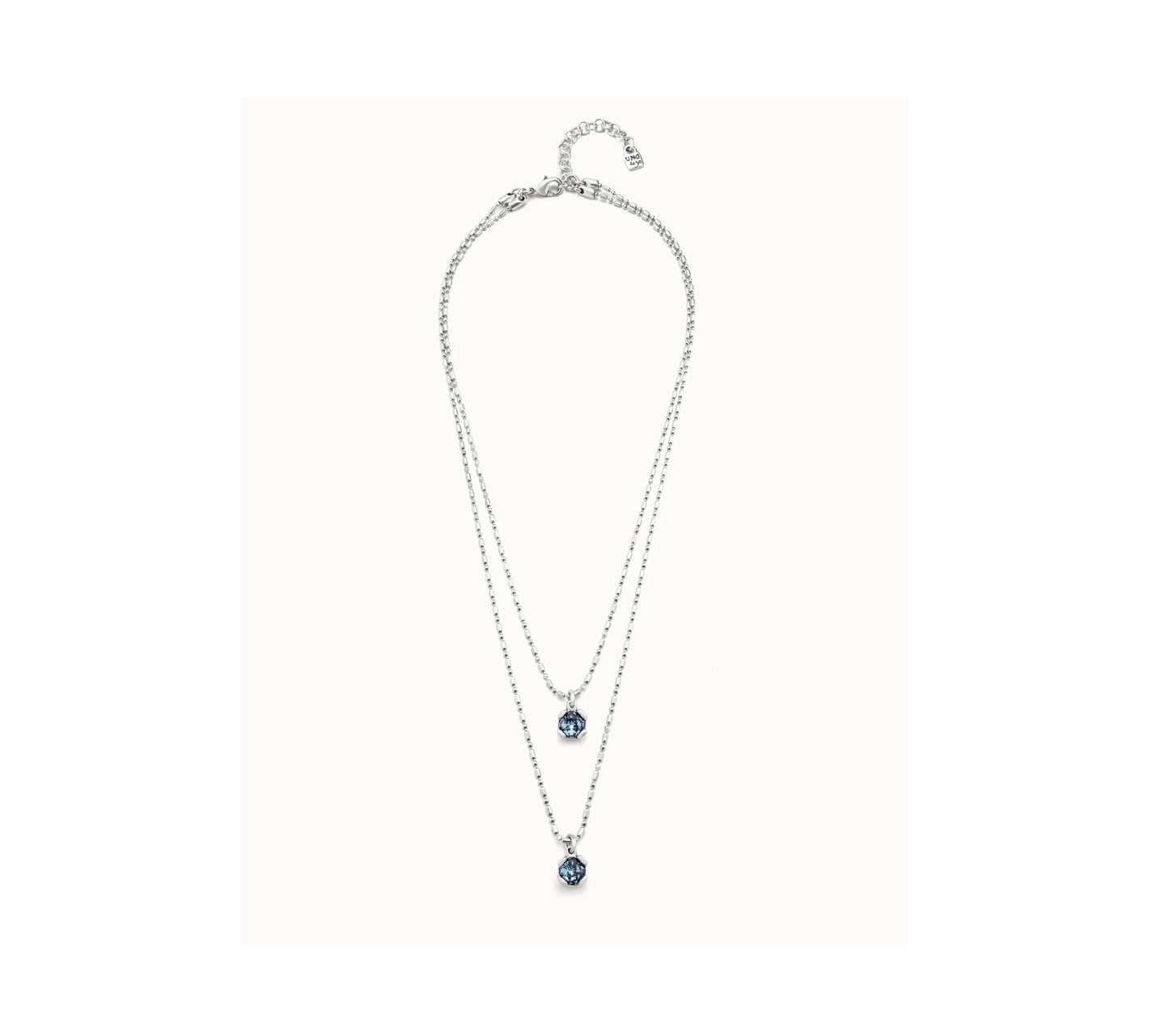 Sterling silver-plated blue necklace with blue crystals double chain