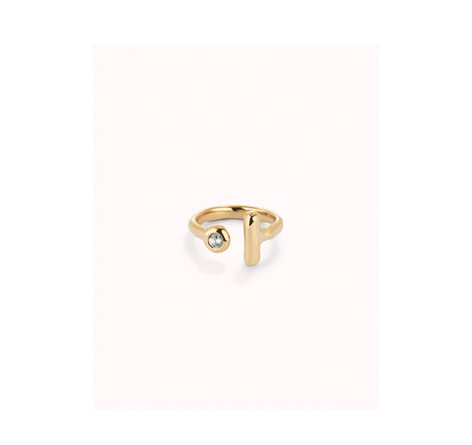 UNO D 50-Anillo abierto bañado en oro 18k con topacio blanco