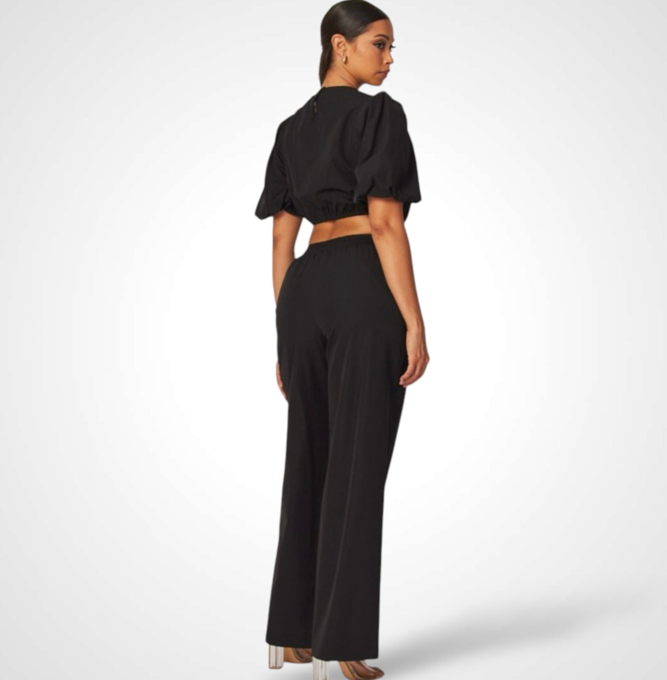 TORI BUBBLE SLEEVE CROP TOP & PANTS SET