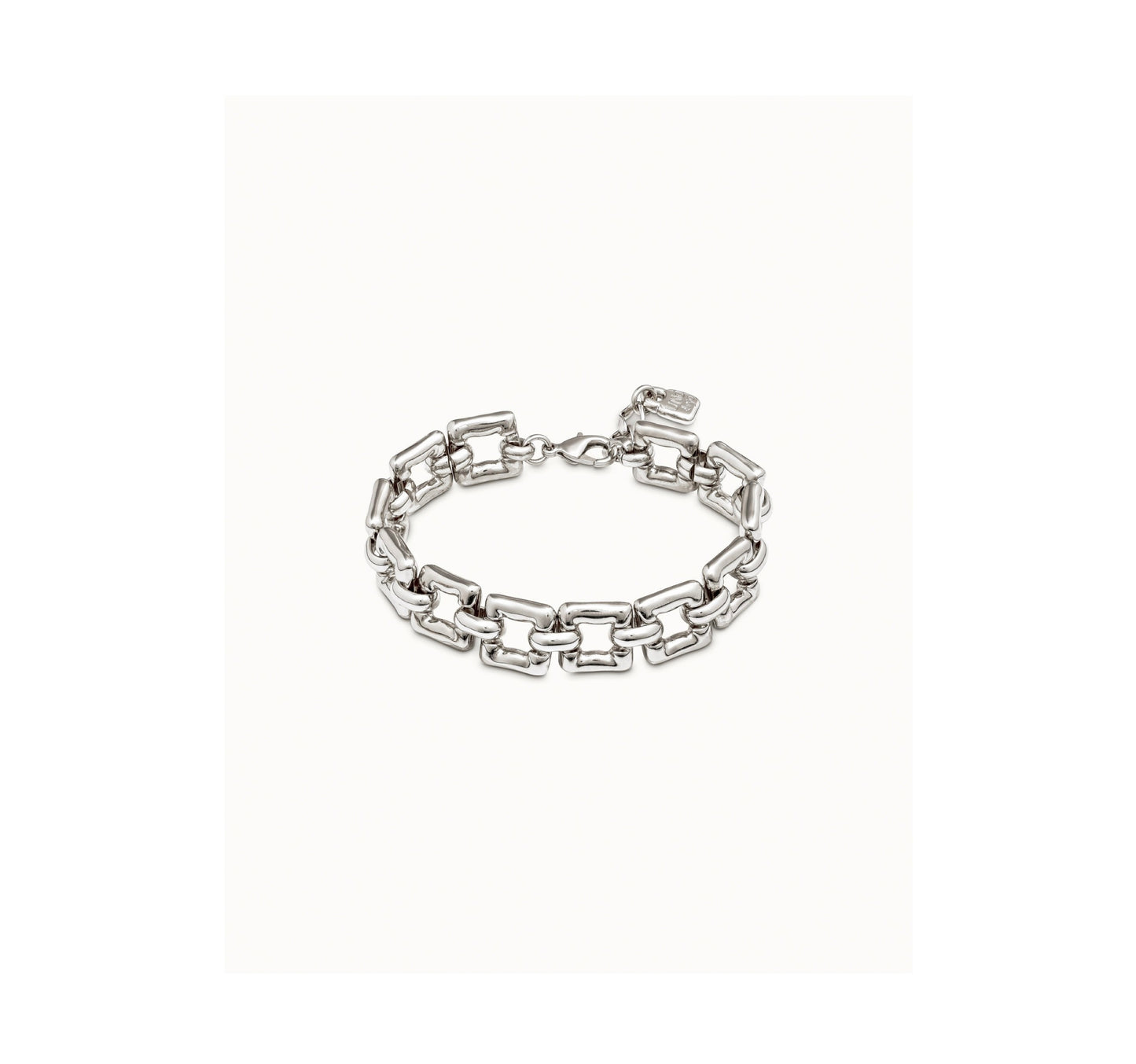 UNO D 50-Silver-plated bracelet with small square links and carabiner clasp