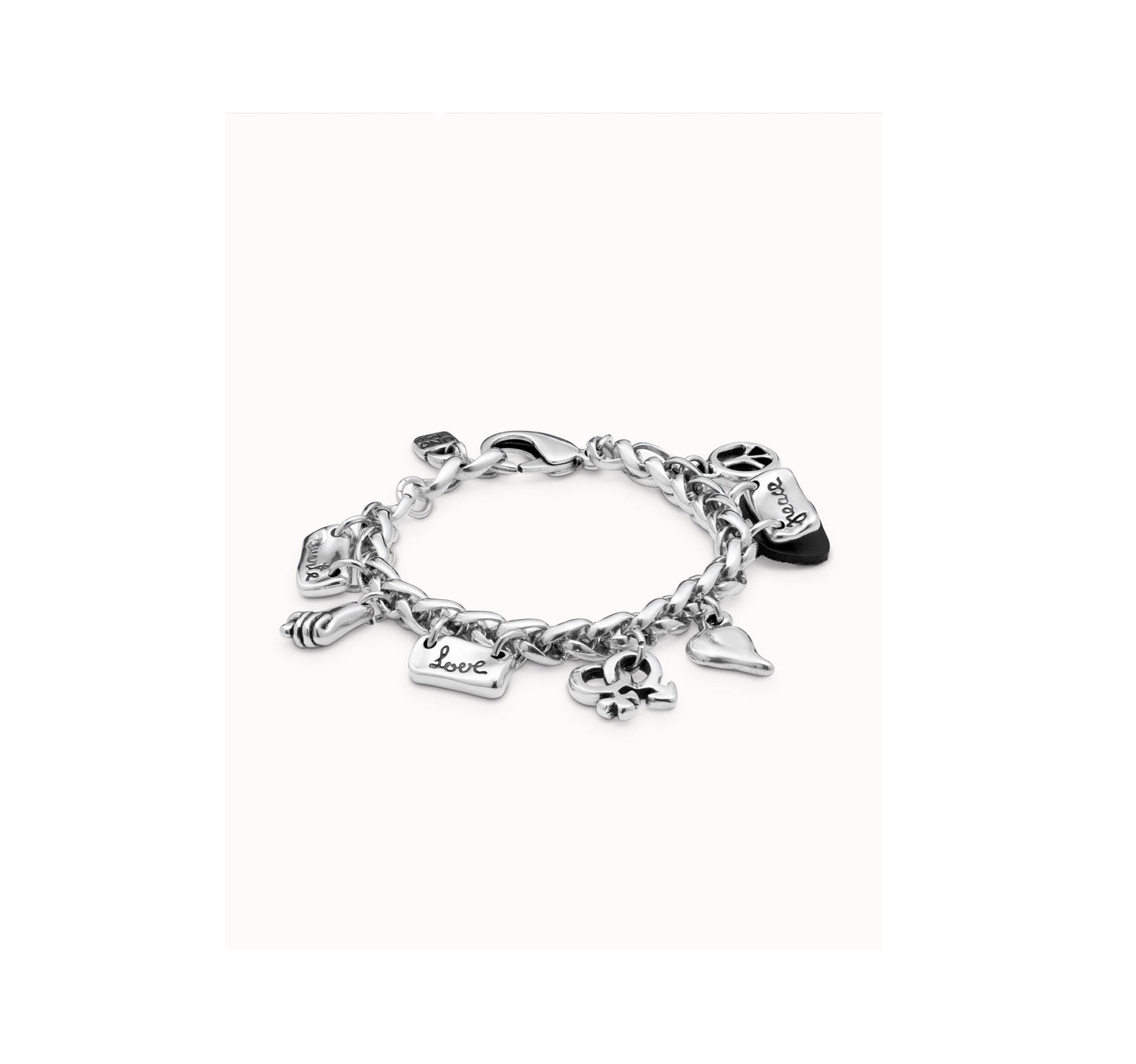 UNO D 50-Sterling silver-plated bracelet with thick chain and several charms