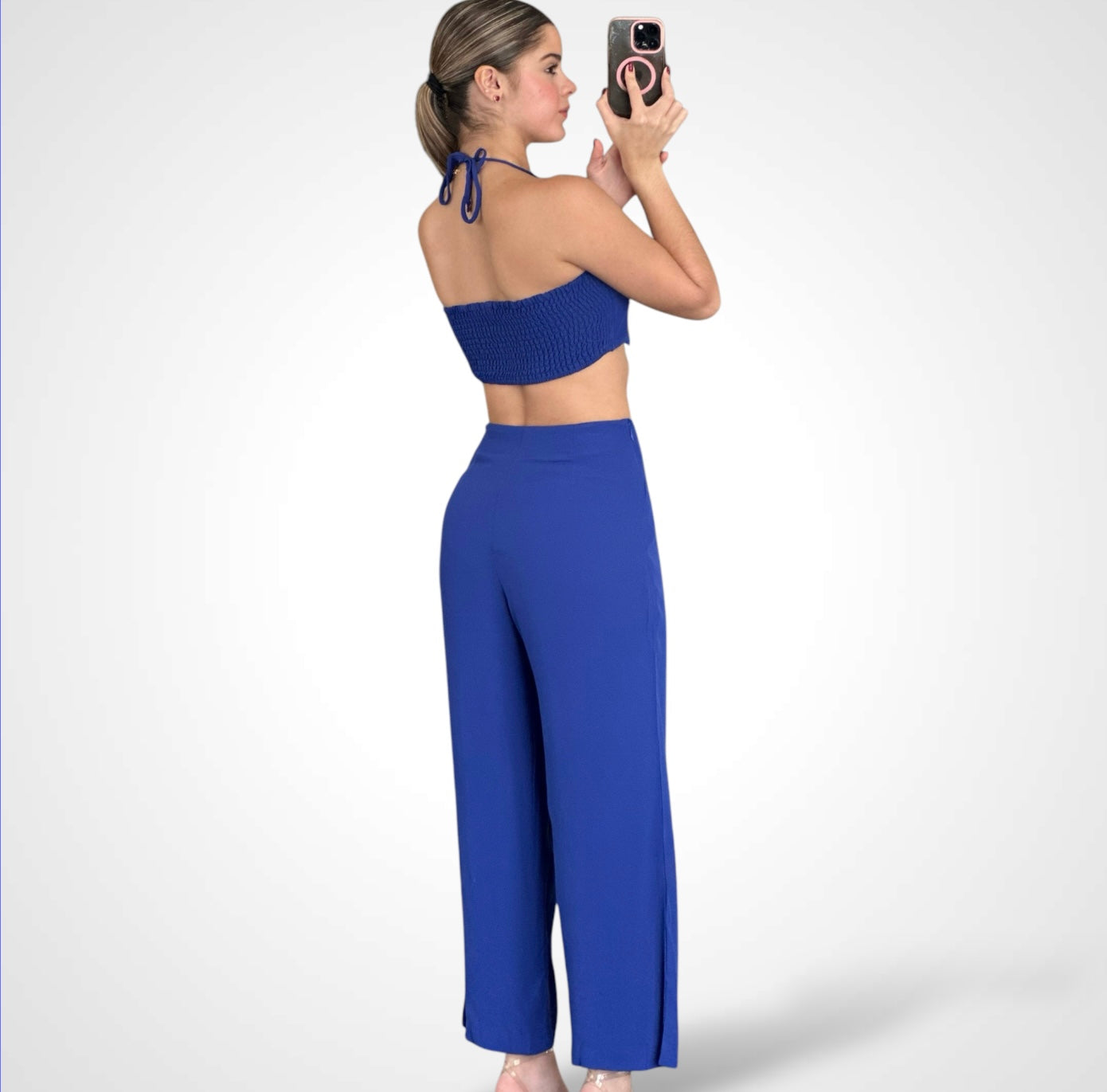 ROYAL SPAGHETTI STRAP SOLID CROP TOP & PANTS SET