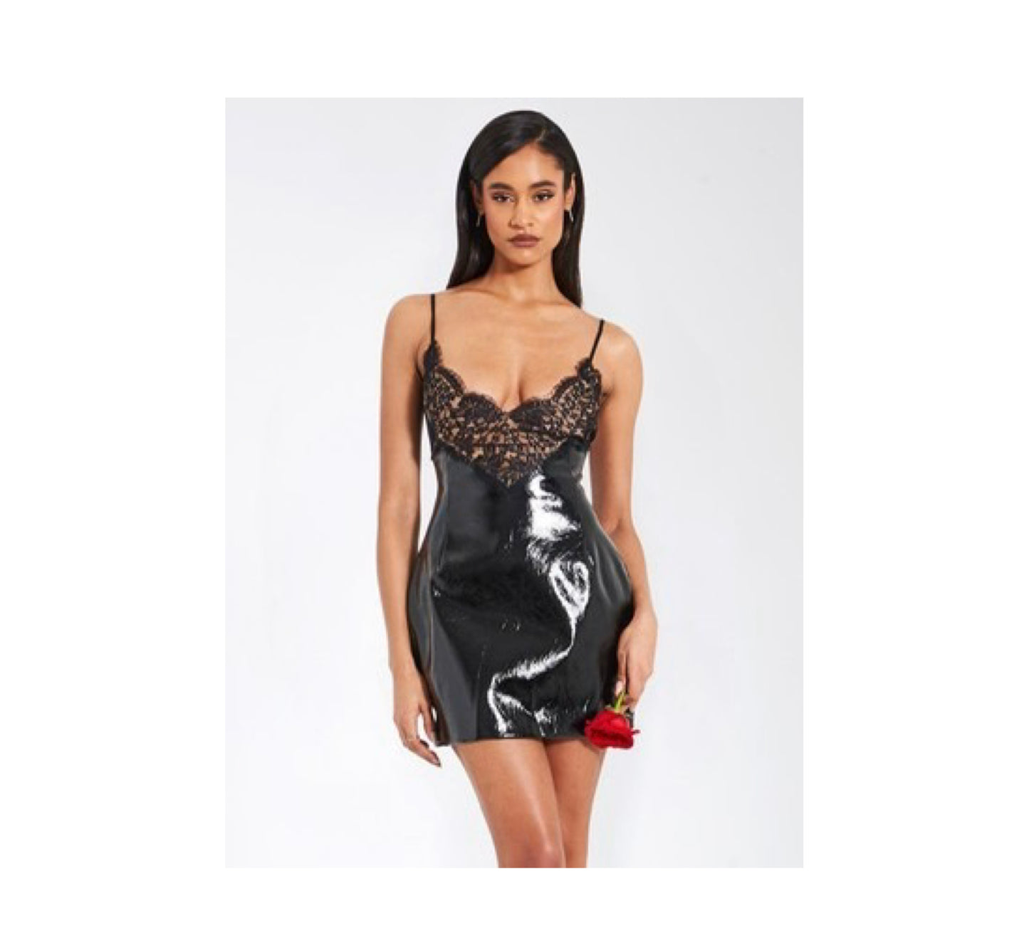 SHELBY BLACK LEATHER WITH LACE MINI DRESS