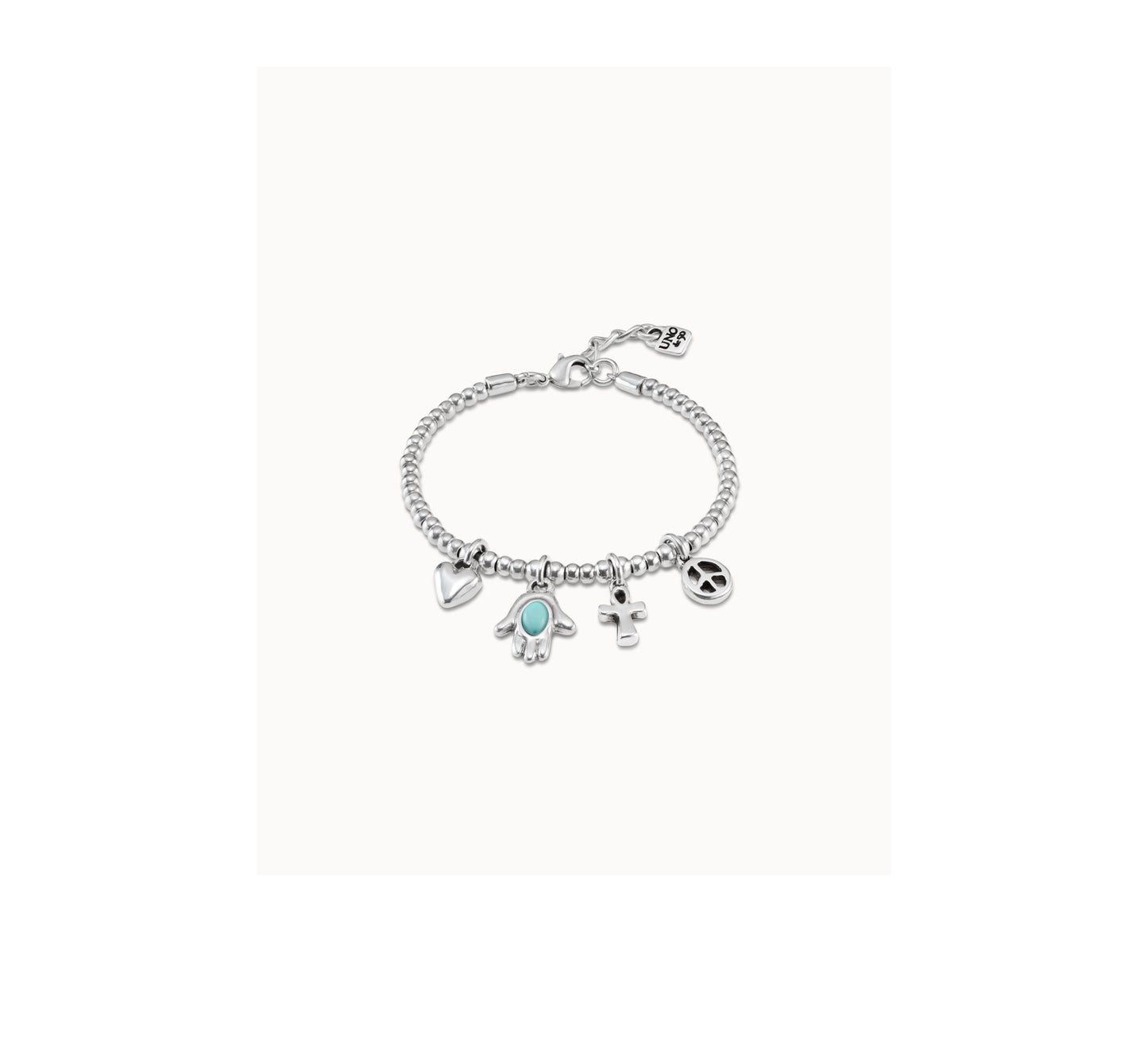 UNO D 50-Sterling silver-plated bracelet with bead chain, 4 charms and carabiner clasp