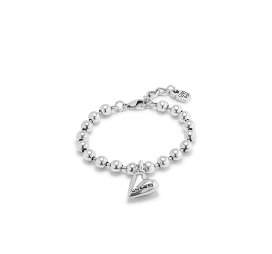 UNO D 50-Pulsera bañada en plata de ley con bolas y charm de corazón