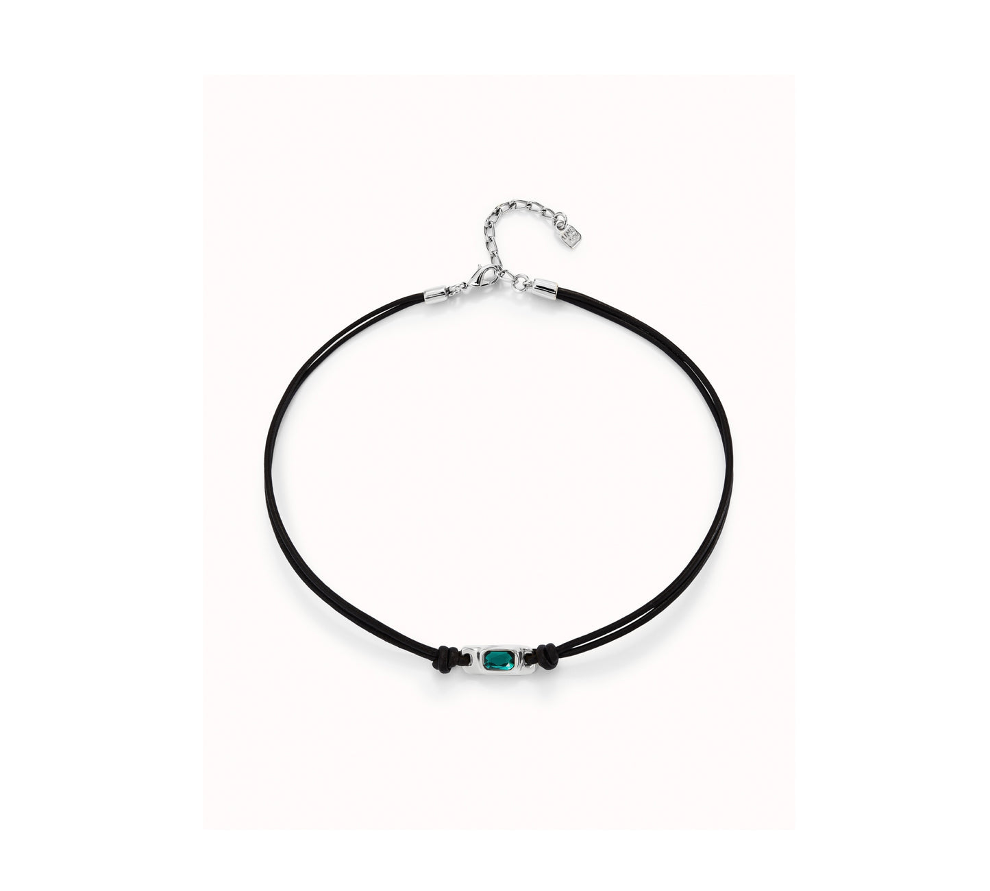 UNO D 50-Sterling silver-plated leather necklace with green crystal