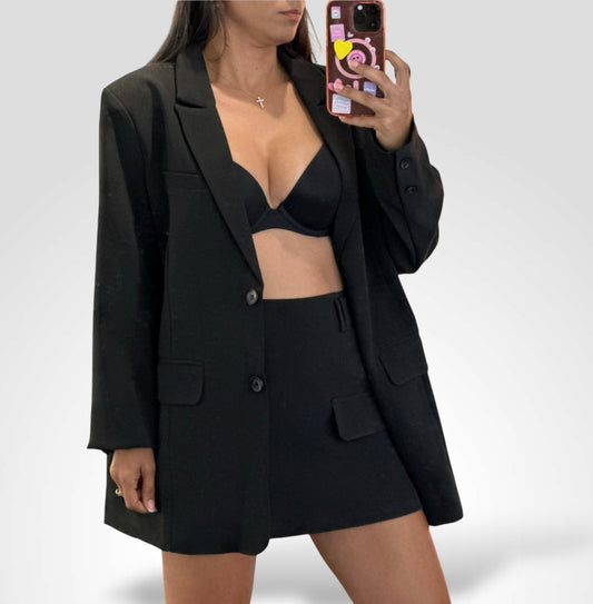 BOYFRIEND BLAZER AND MINI SKIRT SET