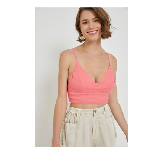 PLEATED CROSS STRAP CAMI TOP