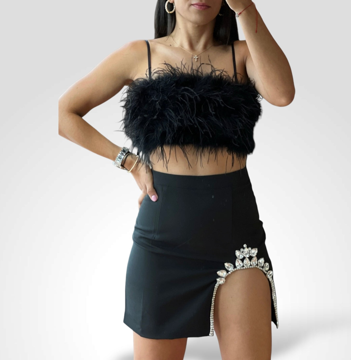 Black Feather Trim Set