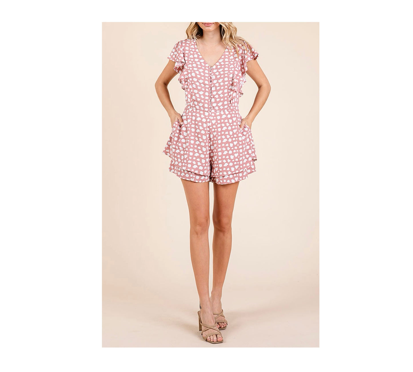 RUFFLE SLEEVE PRINTED ROMPER