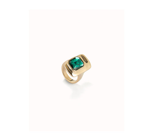 UNO D 50-18K gold-plated ring with green crystal