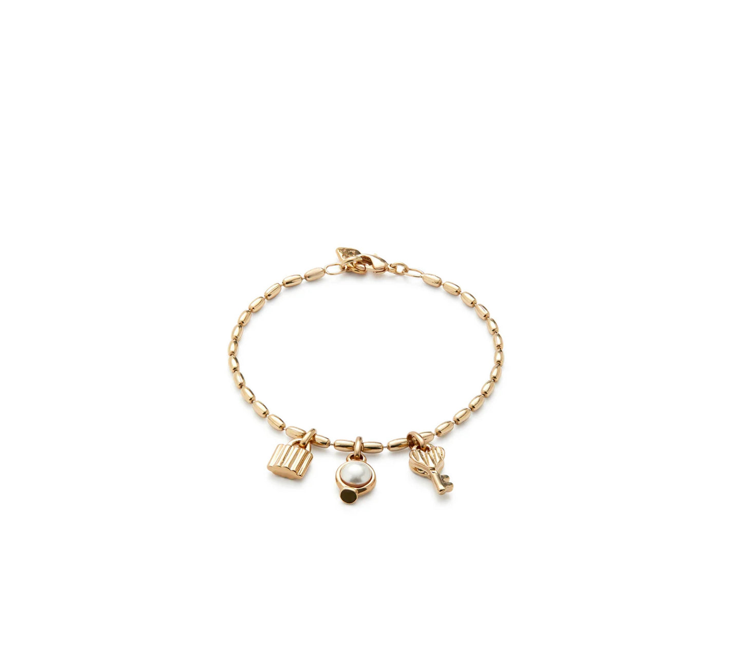 UNO D 50-EXCLUSIVO PADLOCK KEY PEARL GOLD CHAIN BRACELET