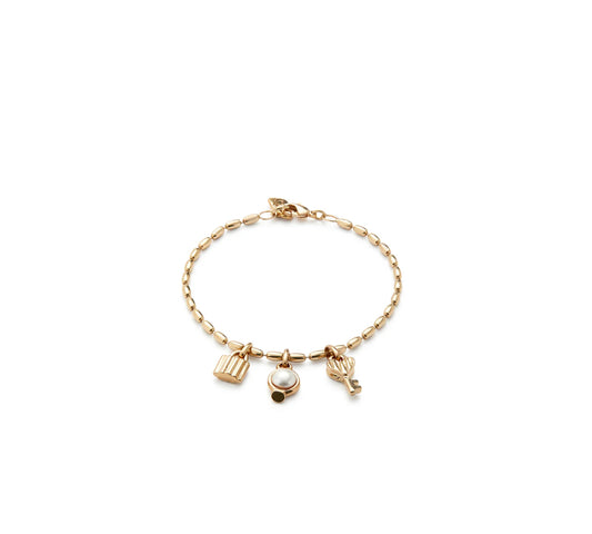 UNO D 50-EXCLUSIVO PADLOCK KEY PEARL GOLD CHAIN BRACELET