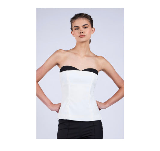 BLACK-WHITE BUST POINT BODY-CONSCIOUS FIT TUBE TOP